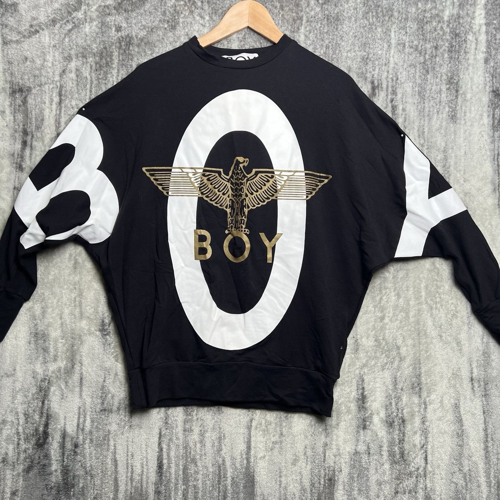 Y2K Boy London Designer Sweatshirt XS/S Eagle Print Crew Neck Long Sleeve Black